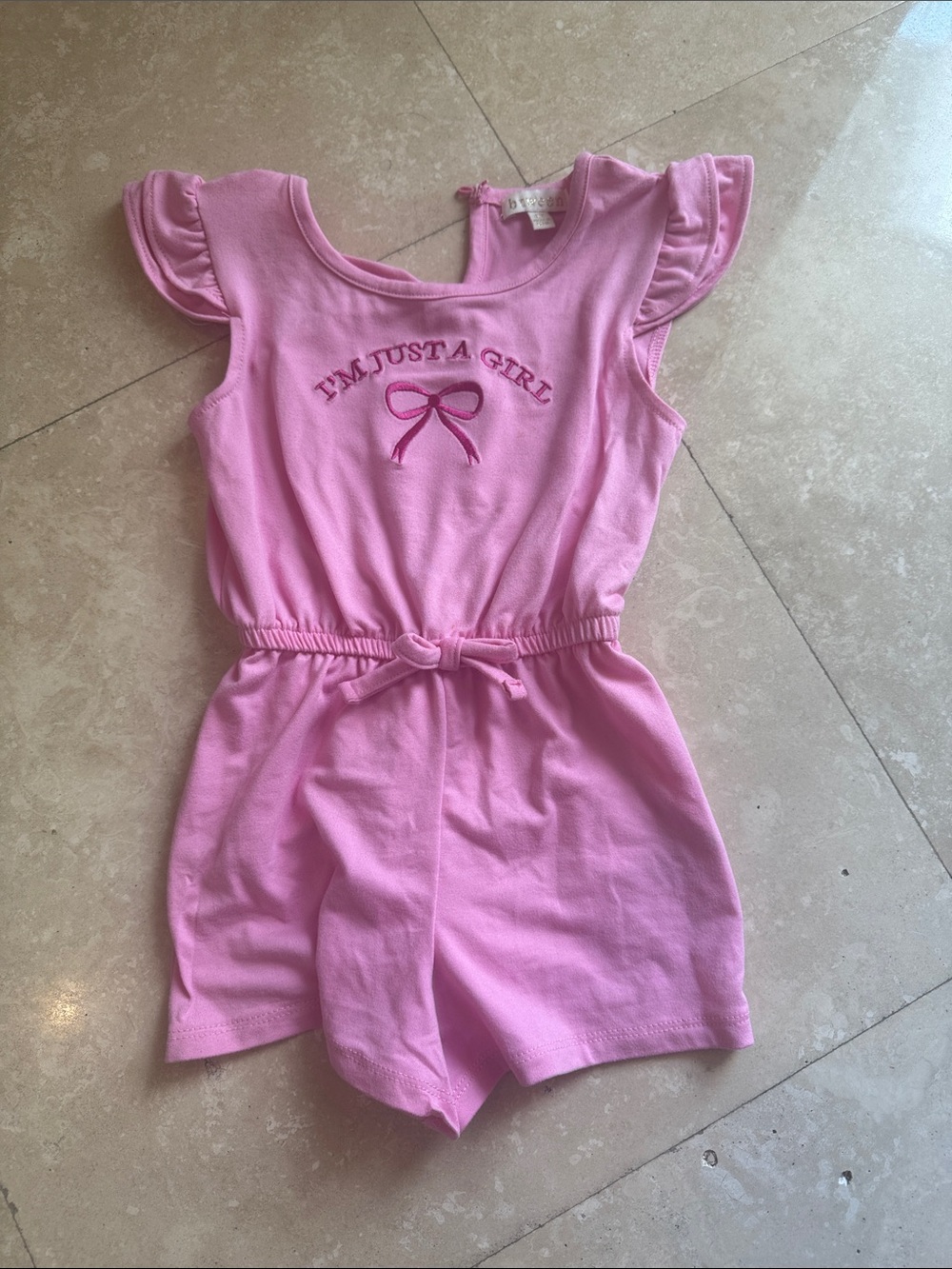 btween Pink Flutter Sleeve Bow Romper